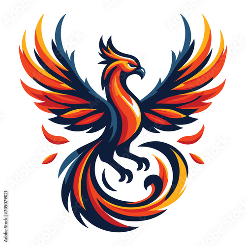 Flying Phoenix Fire Bird abstract Logo design vector illustration. Dove Eagle Logotype concept icon isolated on white background