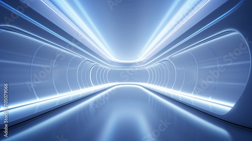 A futuristic tunnel with a blue lighting effect Generative AI