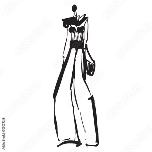 Hand Drawn Fashion Designer Illustration.Fashion Model Illustration, Stylish Sketch.Hand drawn outfit look.Fashion Designer Style. Placement Print. Woman fashion look. Minimal Print. Poster Print