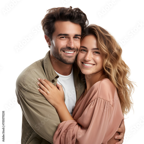 Happy young  couple hugging cute, smiling  love and care in studio, isolated on transparent background Generative AI	
