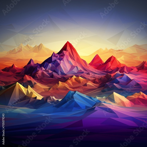 A vibrant mountain landscape with a sunset backdrop Generative AI