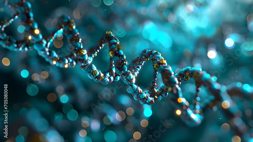 Abstract DNA Helix Molecules with Glowing Lights Background © HappyKris
