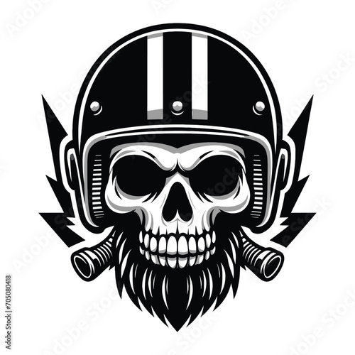 Retro vintage biker racer skull in helmet design vector template illustration. t-shirt design, logo mascot emblem isolated on white background