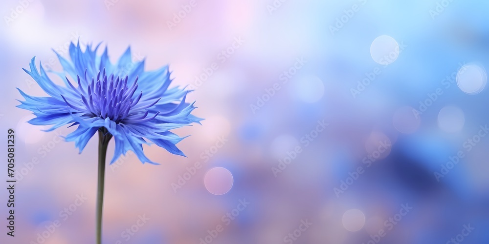 cornflower in front of a blurred colorful background - obrazy, fototapety, plakaty 