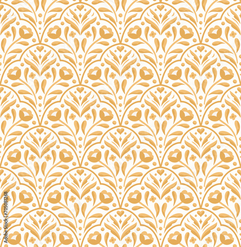 Modern floral art deco seamless pattern. Vector damask illustration with leaves. Decorative botanical background.