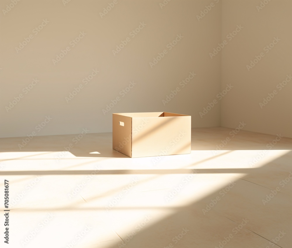 A large cardboard box in a white room Generative AI A large cardboard box in a white room Generative AI