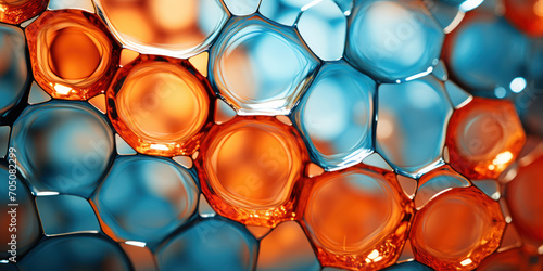 Close-up of vibrant cells in shades of orange and blue, suggesting life's complexity photo