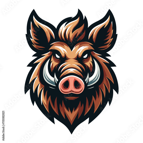 wild beast animal hog boar pig head face mascot design vector illustration, logo template isolated on white background