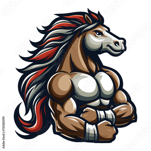 Strong athletic animal horse mascot design vector illustration, logo template isolated on white background