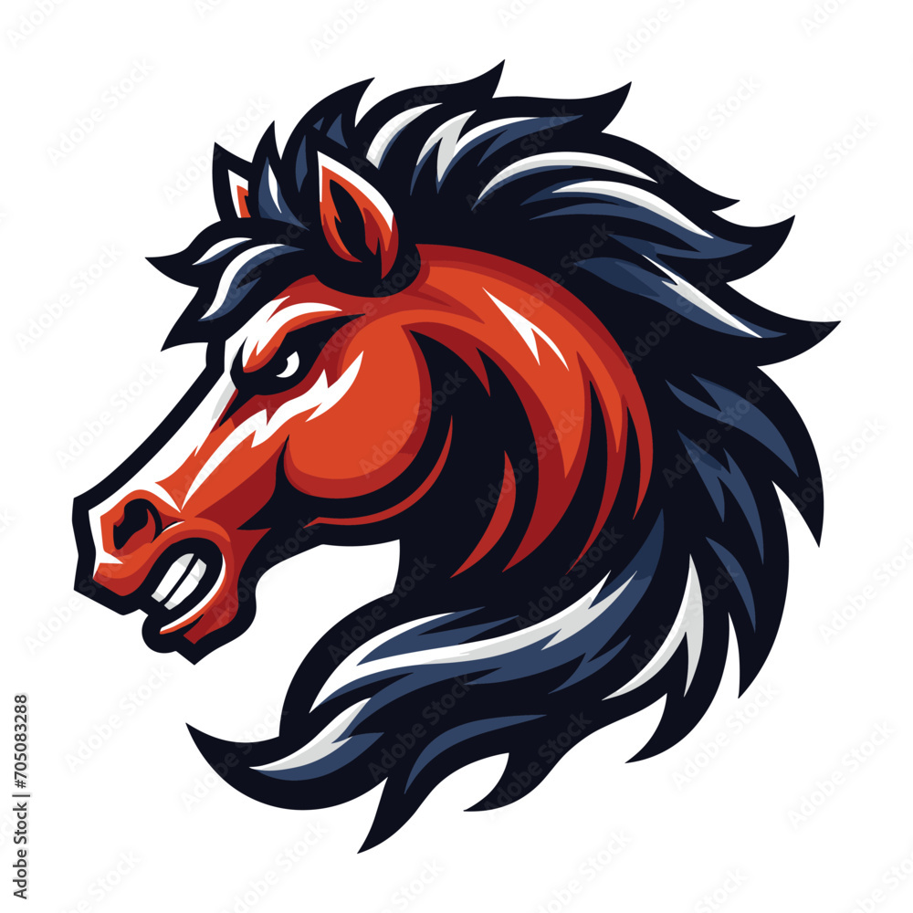 Obraz premium brave strong animal horse head face mascot design vector illustration, logo template isolated on white background