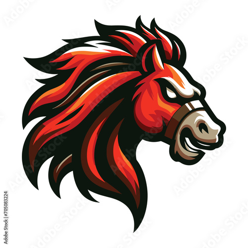 brave strong animal horse head face mascot design vector illustration, logo template isolated on white background