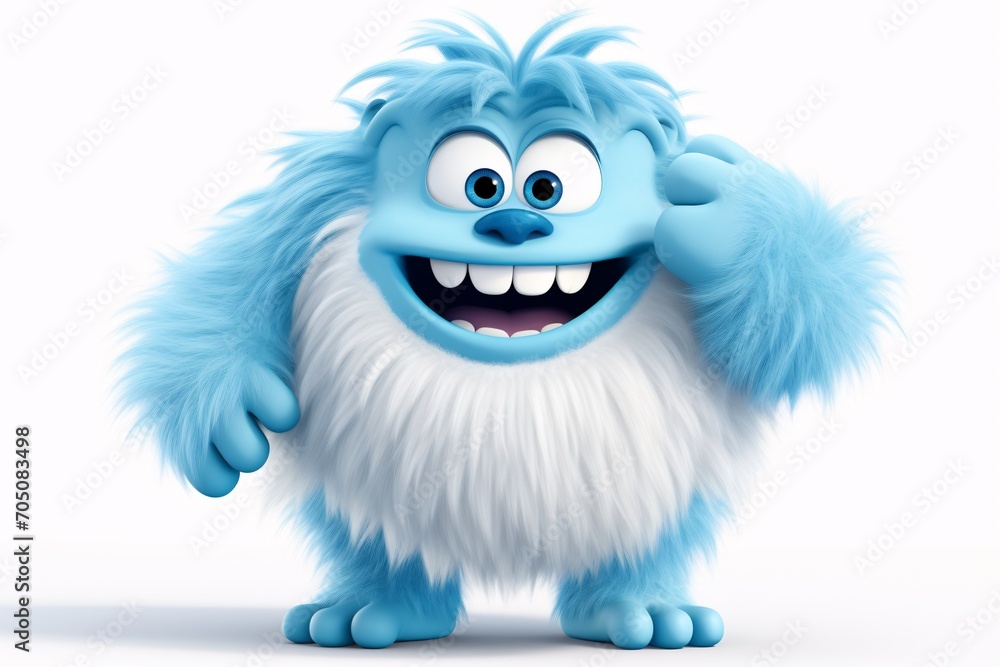 A blue and white cartoon character with a big smile and teeth showing Generative AI