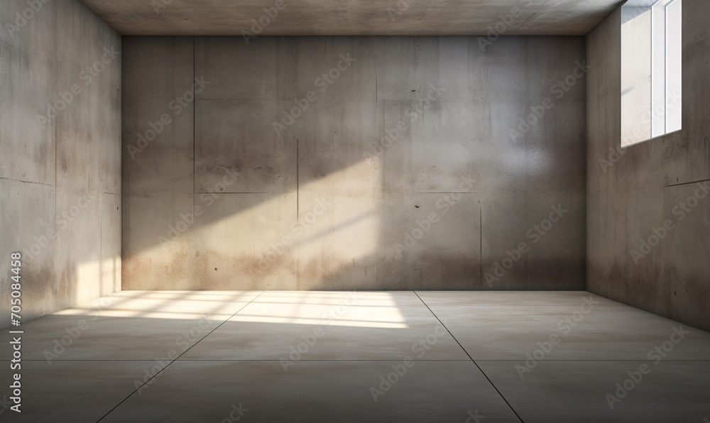 A large concrete wall with a window and a shadow cast on it Generative AI