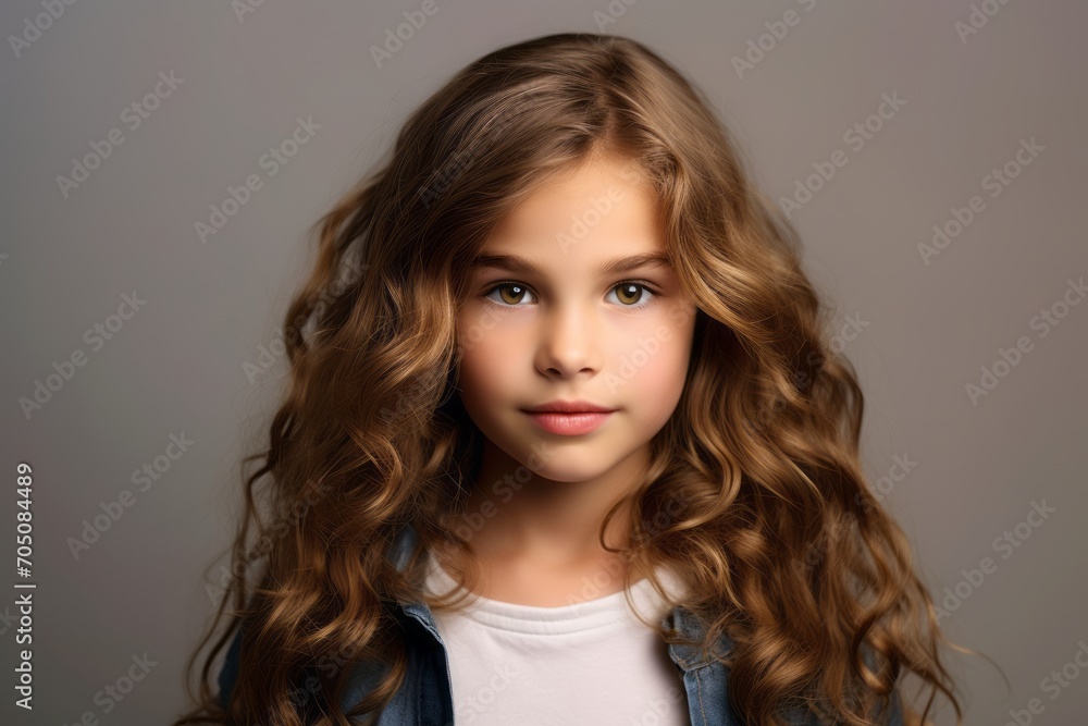 Portrait of a beautiful little girl with long curly hair. Studio shot. Portrait of a beautiful little girl with long curly hair. Studio shot.