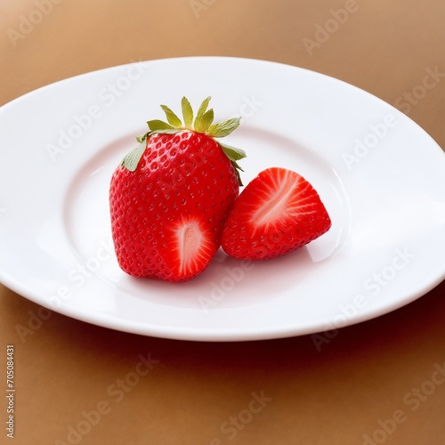 A strawberry on a plate