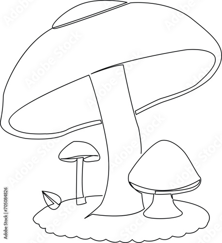 Continuous one line Mushrooms for coloring book pages outline vector art drawing