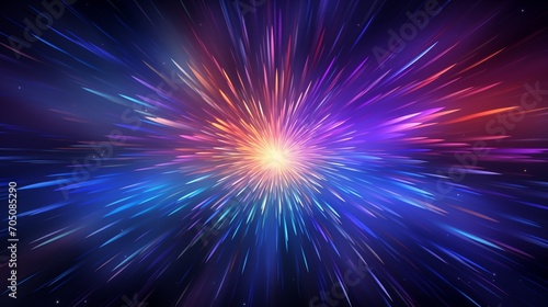 Hyper jump, Light speed, hyperspace, space warp background. Abstract cosmic background. Neon glowing rays in motion. Neon glowing rays in motion.