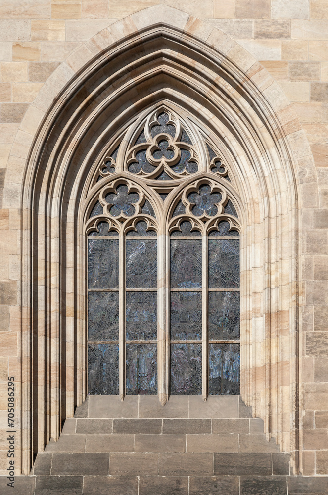 Window of St. Vitus cathedral in Prague, Czech Republic