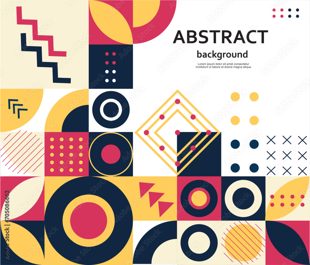 Obraz premium Retro Geometric Cover. Abstract Shape Composition. Colorful neo geometric poster. Modern abstract promotional flyer background vector