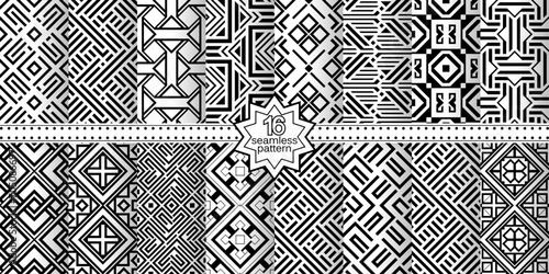 A set of vector seamless patterns. Modern geometric textures. Monochrome.