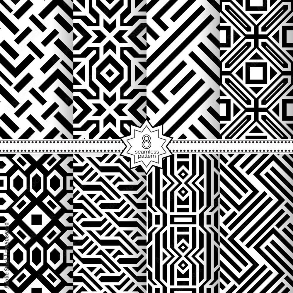 A set of vector seamless patterns. Modern geometric textures. Monochrome. A set of vector seamless patterns. Modern geometric textures. Monochrome.