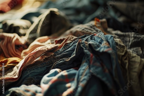 A pile of clothes sitting on top of a bed. Perfect for showcasing fashion, laundry, or organization concepts