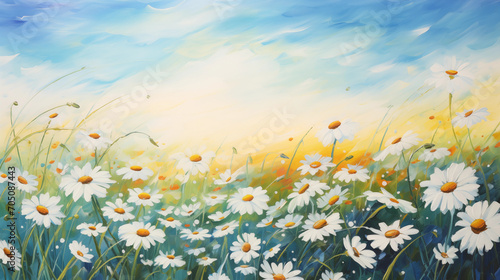 Daisies On Field - Abstract Spring Landscape, Ai generated image © Trendy Image Two
