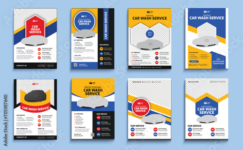 Car wash modern flyer design template bundle, professional car wash service layout, car cleaning service poster 