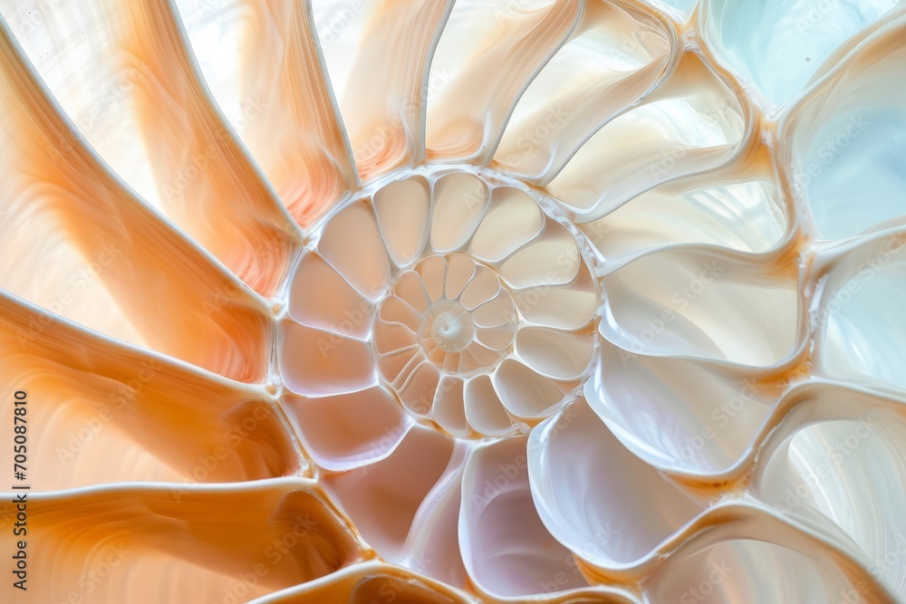 Translucent Nautilus Spiral Close-up.
Macro shot displaying the delicate spiral and soft hues of a nautilus shell. Translucent Nautilus Spiral Close-up.
Macro shot displaying the delicate spiral and soft hues of a nautilus shell.