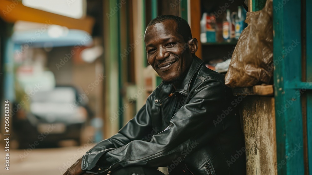 Portrait of a happy african man posing in the street