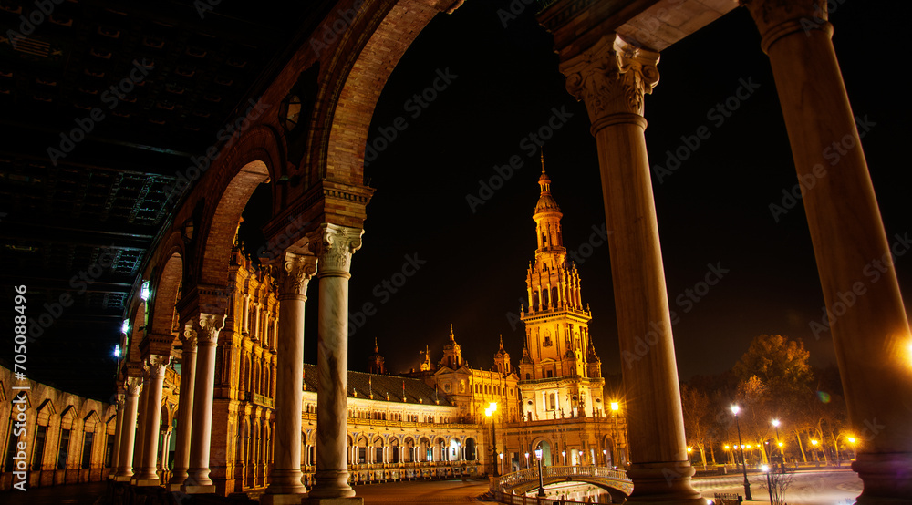 Naklejka premium the lights of the night illuminate the beautiful Andalusian city of Seville