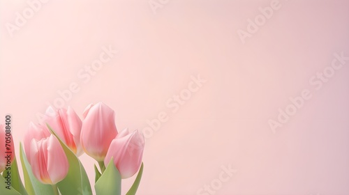 Beautiful pink tulips on a pink background. Place for text. © Галя Дорожинська