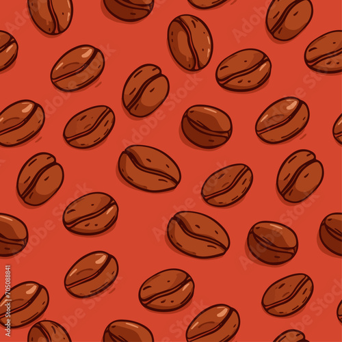 Pattern of scattered coffee beans. Vector pattern with realistic coffee beans. Seamless pattern.