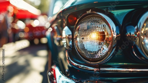 Close-up view of the headlights of a car. Perfect for automotive and transportation-related projects