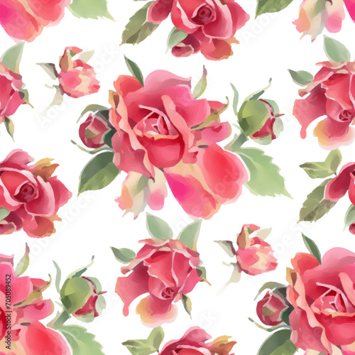 Seamless pattern with watercolor roses. Hand-drawn illustration.
