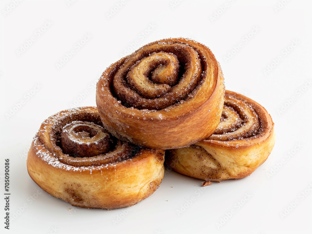 Delicious cinnamon rolls isolated on a white background. Minimalist style. 
