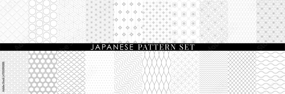 Simple line drawing Japanese pattern. Seamless pattern vector collection, Decorative wallpaper. - obrazy, fototapety, plakaty 