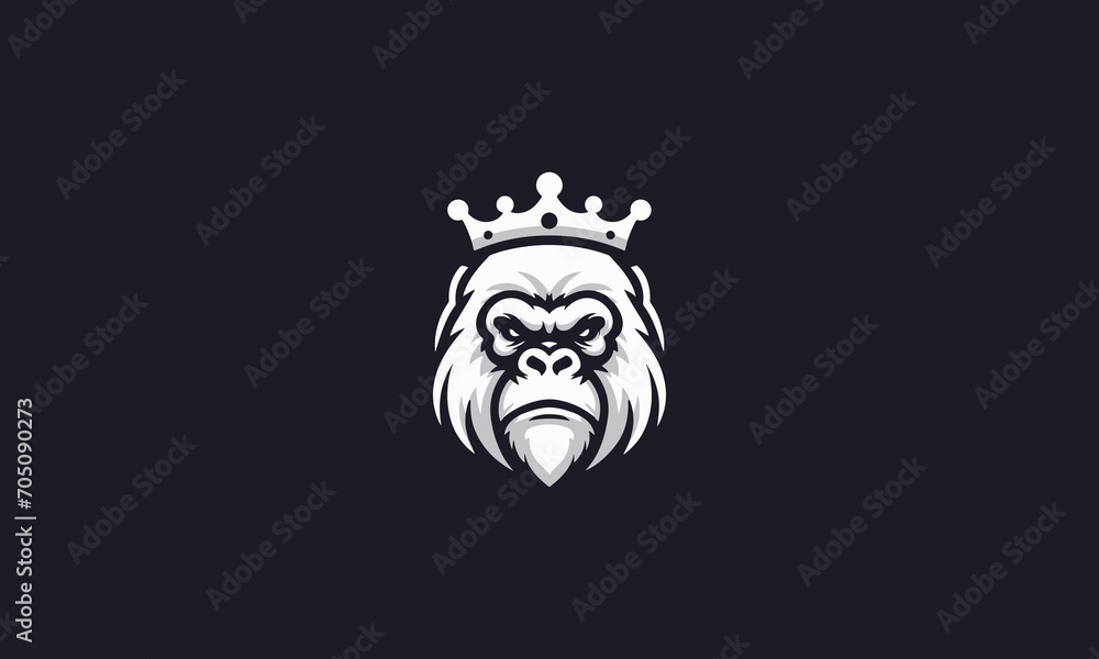 head gorilla white wearing crown vector logo design