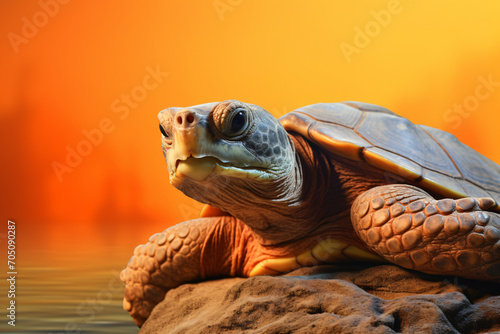 Turtles are sunbathing during the day