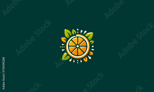 orange with leaf vector illustration logo design