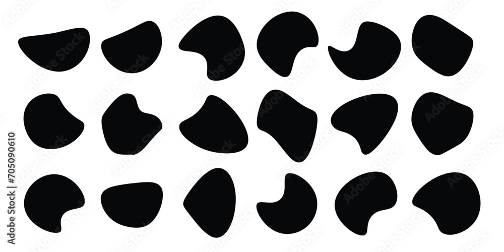 Fototapeta premium Modern liquid irregular blob shape abstract elements graphic flat style design fluid vector illustration set. 123