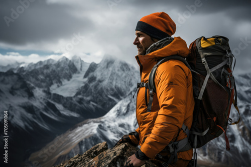 Man mountaineer outdoors hiking travel adventure landscape