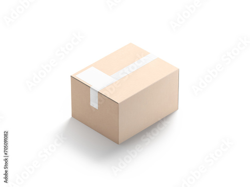 Blank white shipping label on craft box mockup, side view
