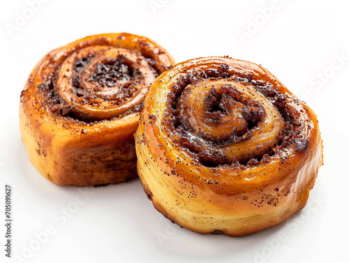 Delicious cinnamon rolls isolated on a white background. Minimalist style. 