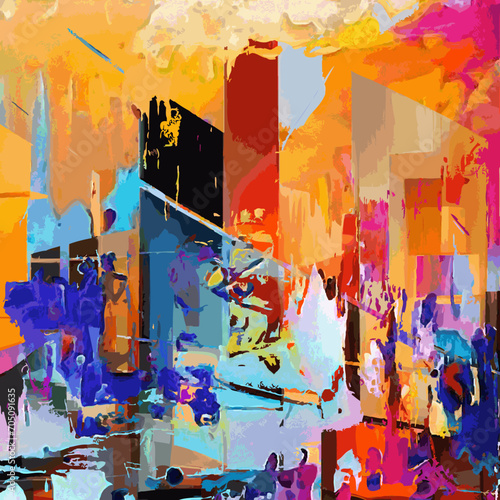 Illustration vectorielle Design abstrait de réseau Collage complexe Éclaboussures de couleurs multiples Peinture moderne