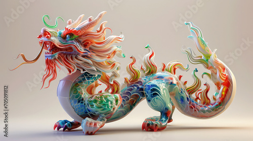 colorful asian dragon origami style, generative AI © Tuấn