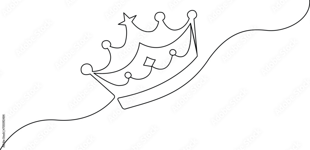 Continuous one line drawing of royal crown banner concept line art outline minimal vector