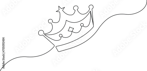 Fototapeta Naklejka Na Ścianę i Meble -  Continuous one line drawing of royal crown banner concept line art outline minimal vector