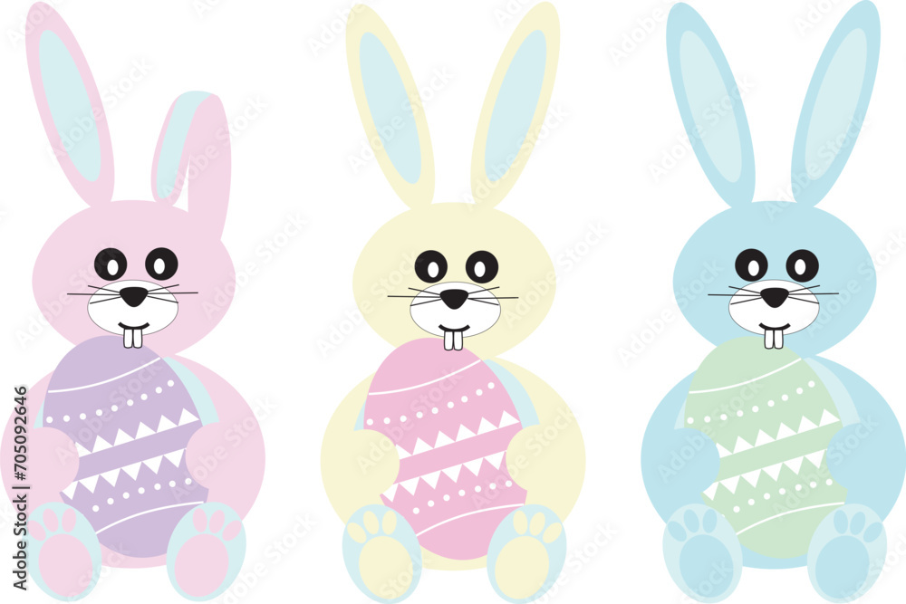 Fototapeta premium Illustration of an easter bunny with easter eggs, pastel colors