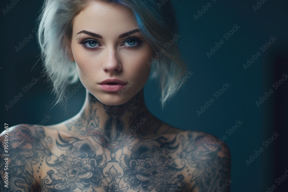 Fototapeta premium Portrait of a sharp looking young woman covered in tattoos